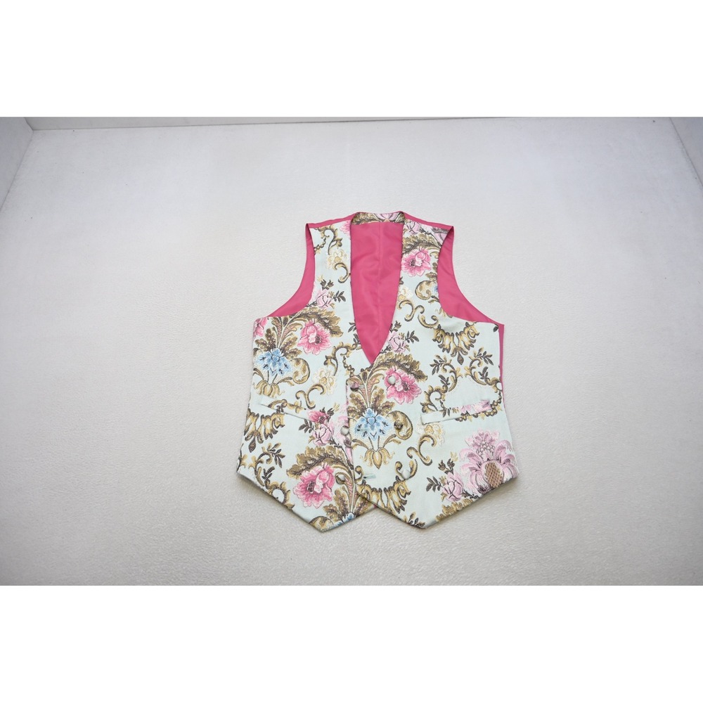 ASOS Floral Tapestry Waistcoat Mens 40 Regular Pink Mint Green Damask Vest EUC